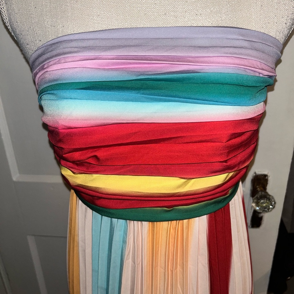 Womens Multicolor Strapless Maxi Dress by Flora size medium zips in back NWT - Picture 5 of 16